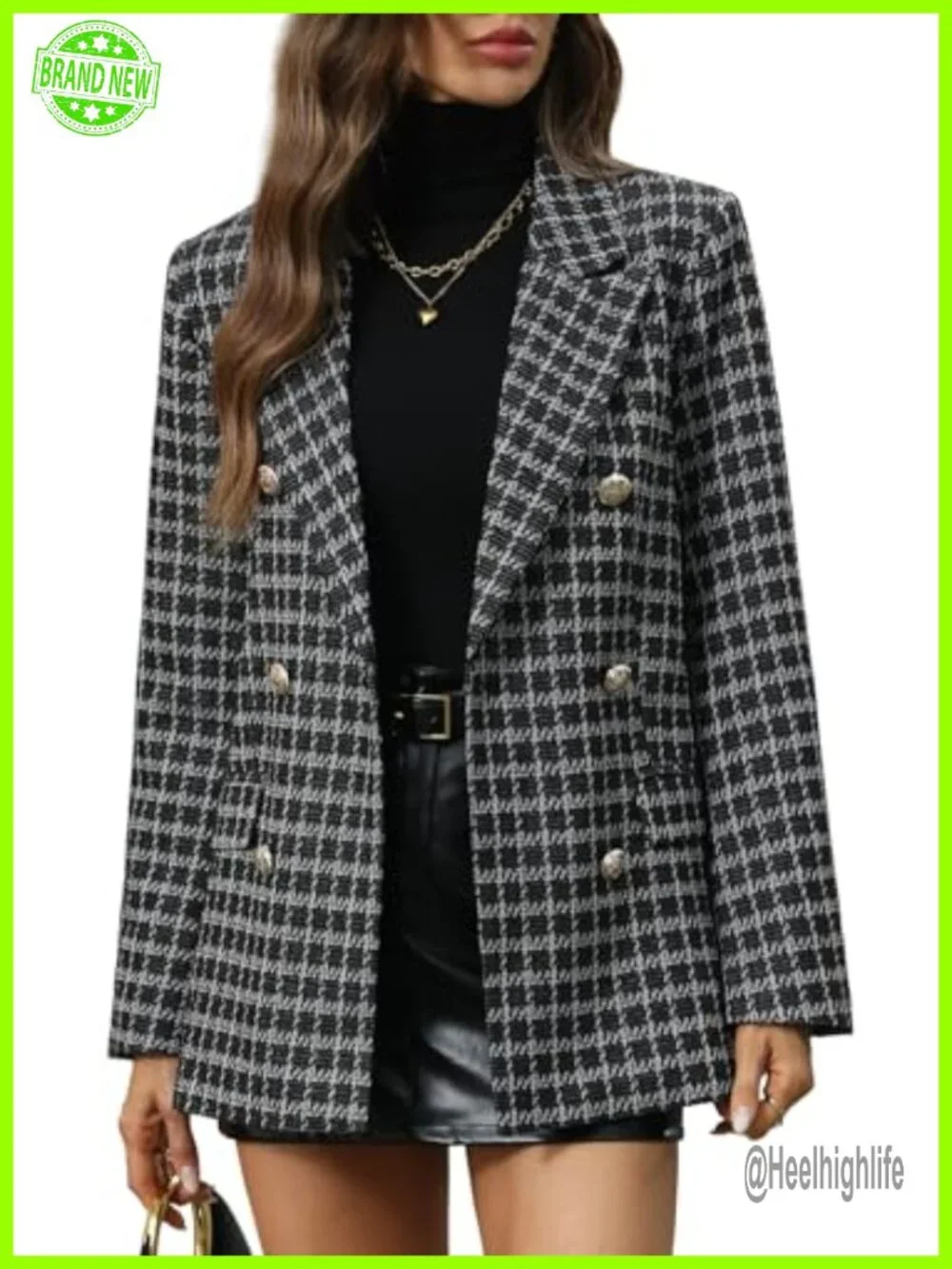 Oversized Plaid Tweed Blazers Double Breasted Boyfriend Style Blazer Jacket
